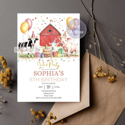 Rustic animal-themed birthday card for children
