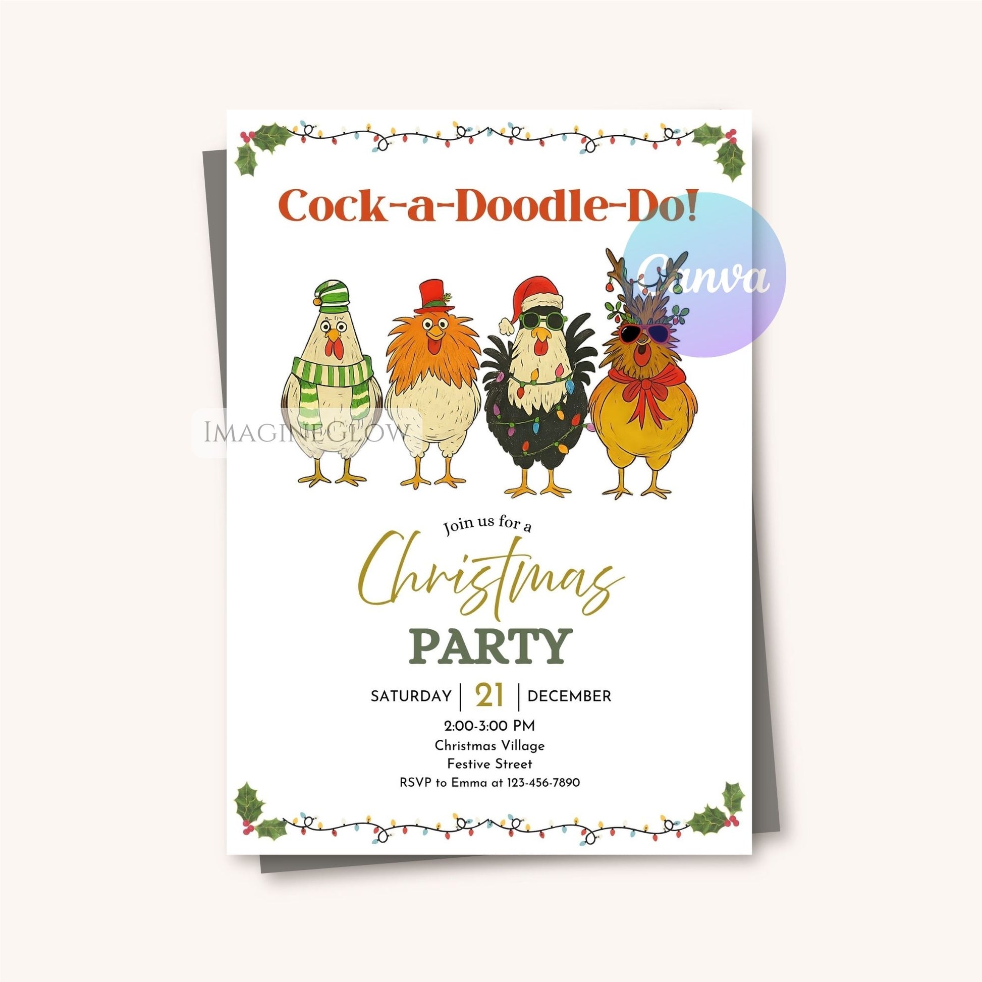 chicken and rooster christmas invitation
