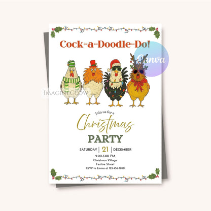 chicken and rooster christmas invitation
