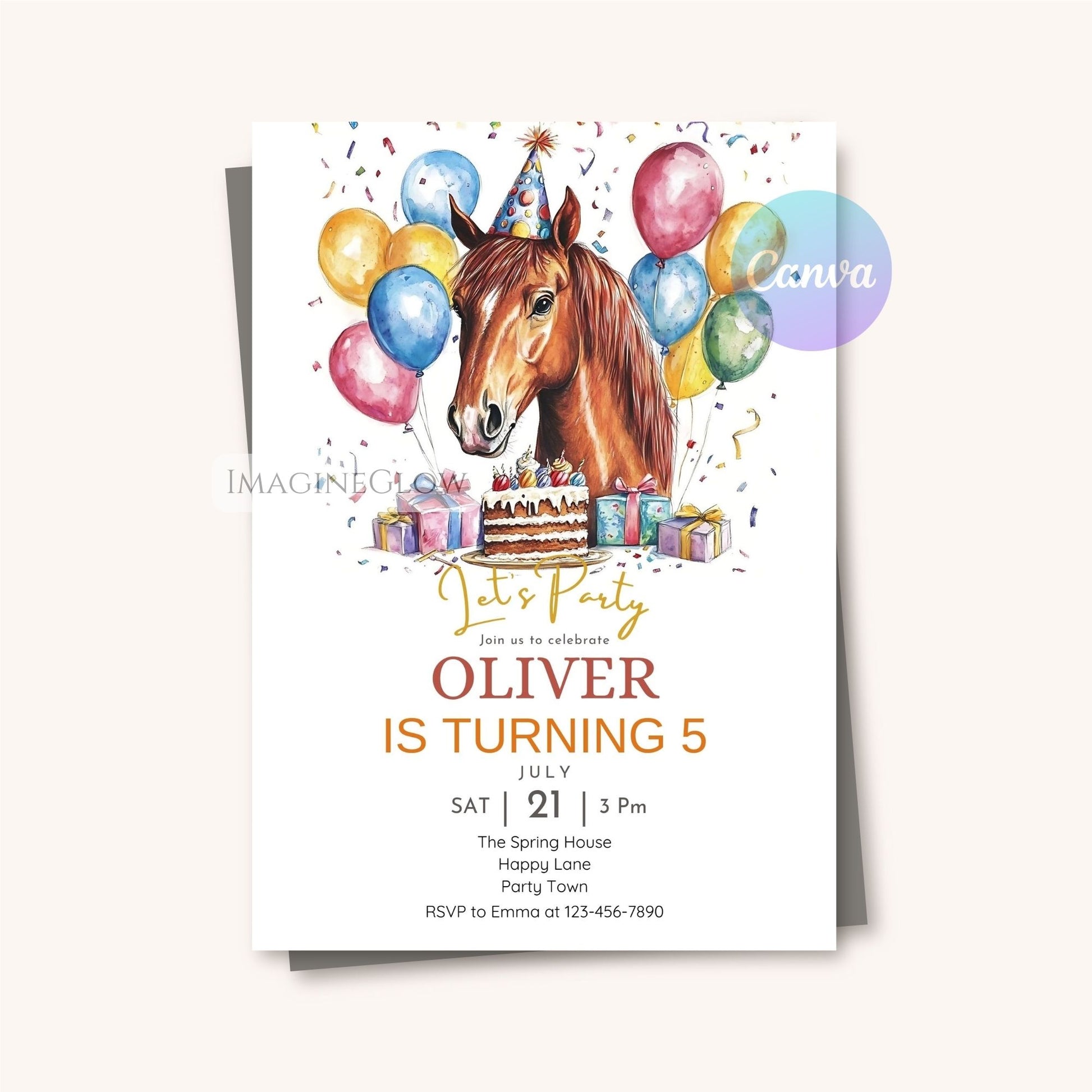 Printable kids horse birthday invite
