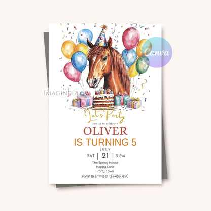 Printable kids horse birthday invite

