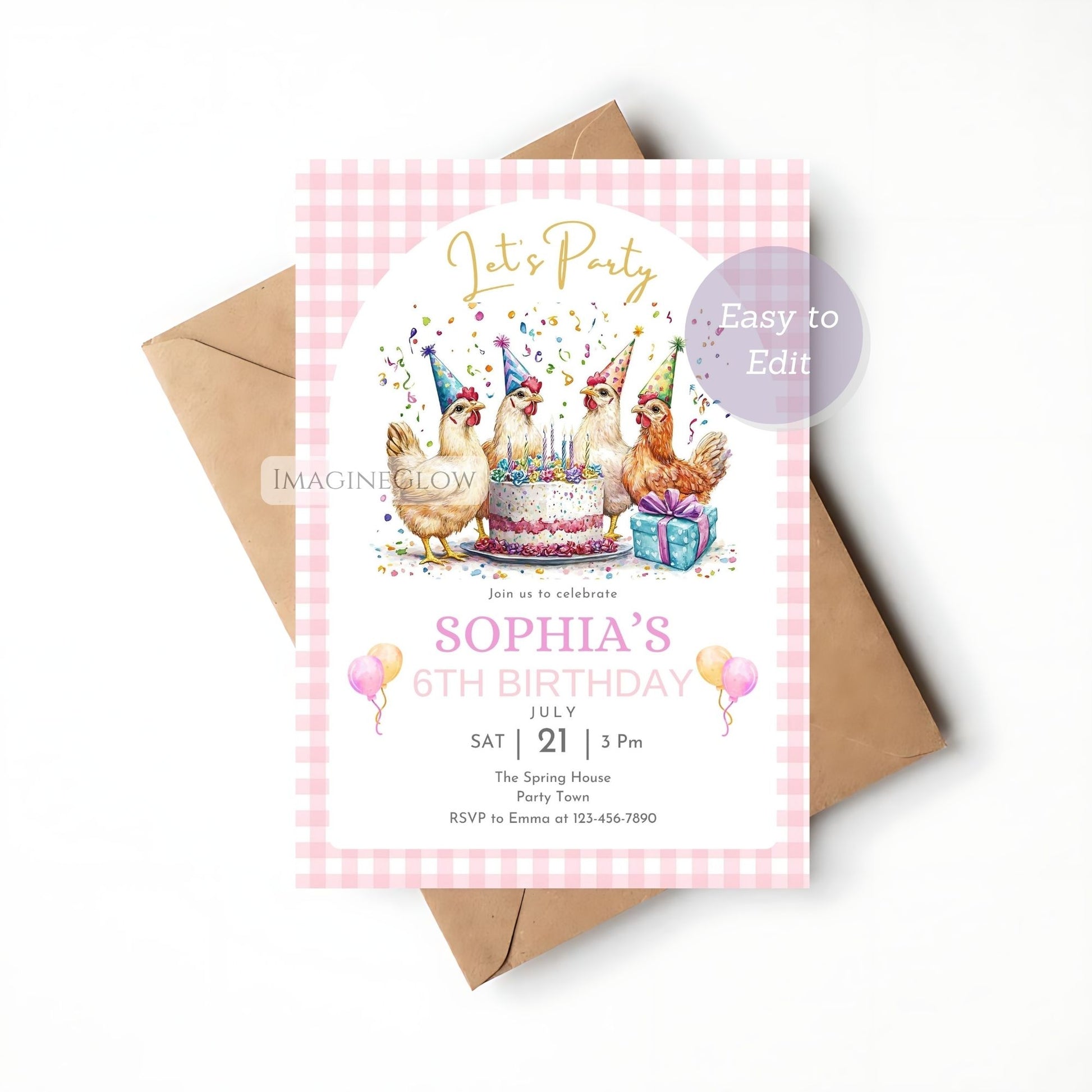 farm rooster girl party invite
barnyard animal birthday card
