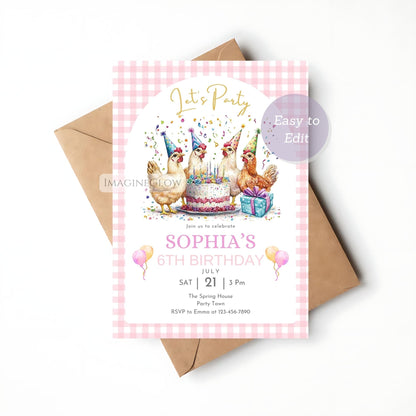 farm rooster girl party invite
barnyard animal birthday card
