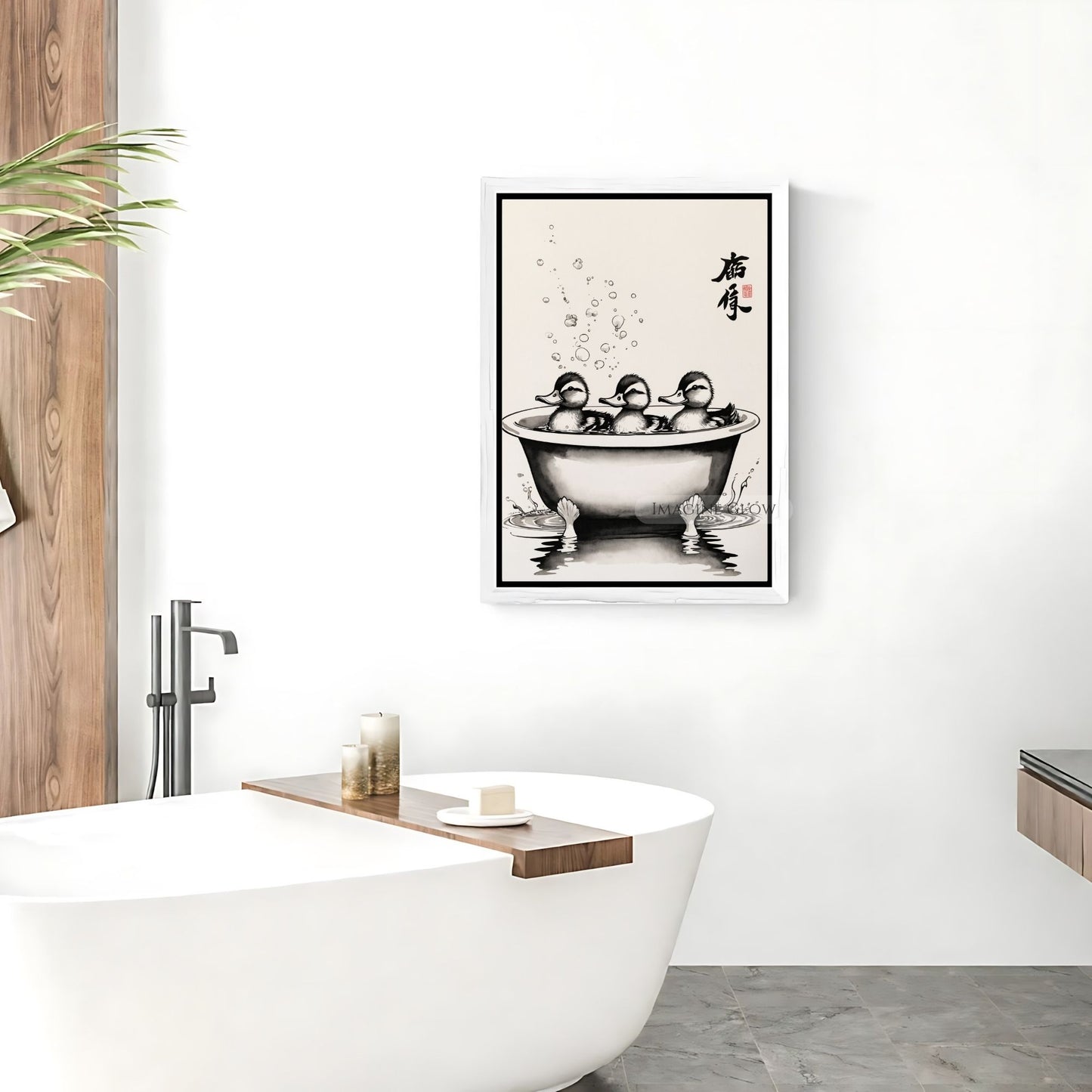 Rustic farmhouse bath print with adorable ducks
