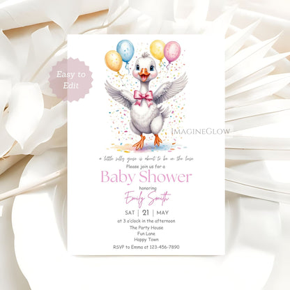 editable goose theme baby shower card
