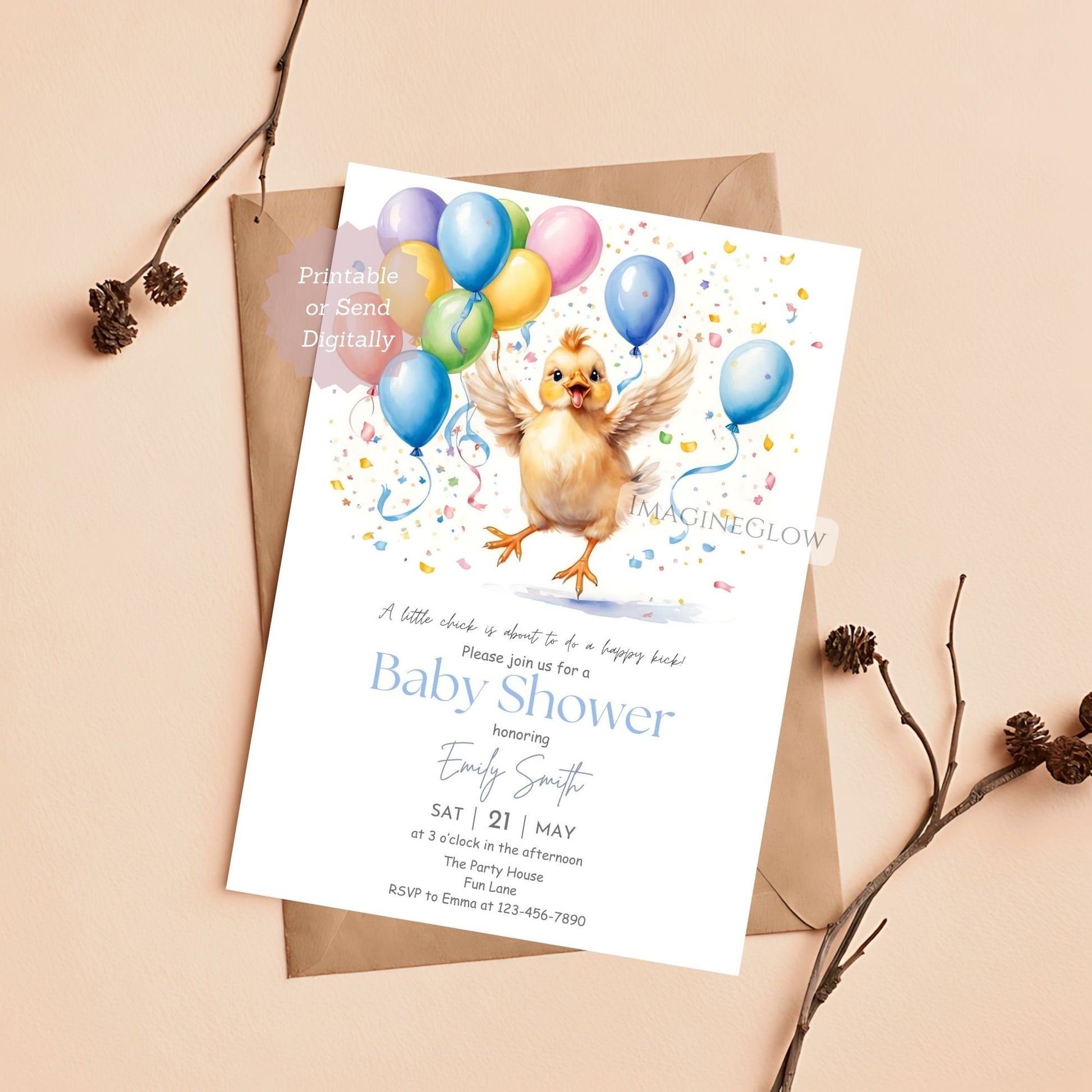 baby shower invite yellow chick
