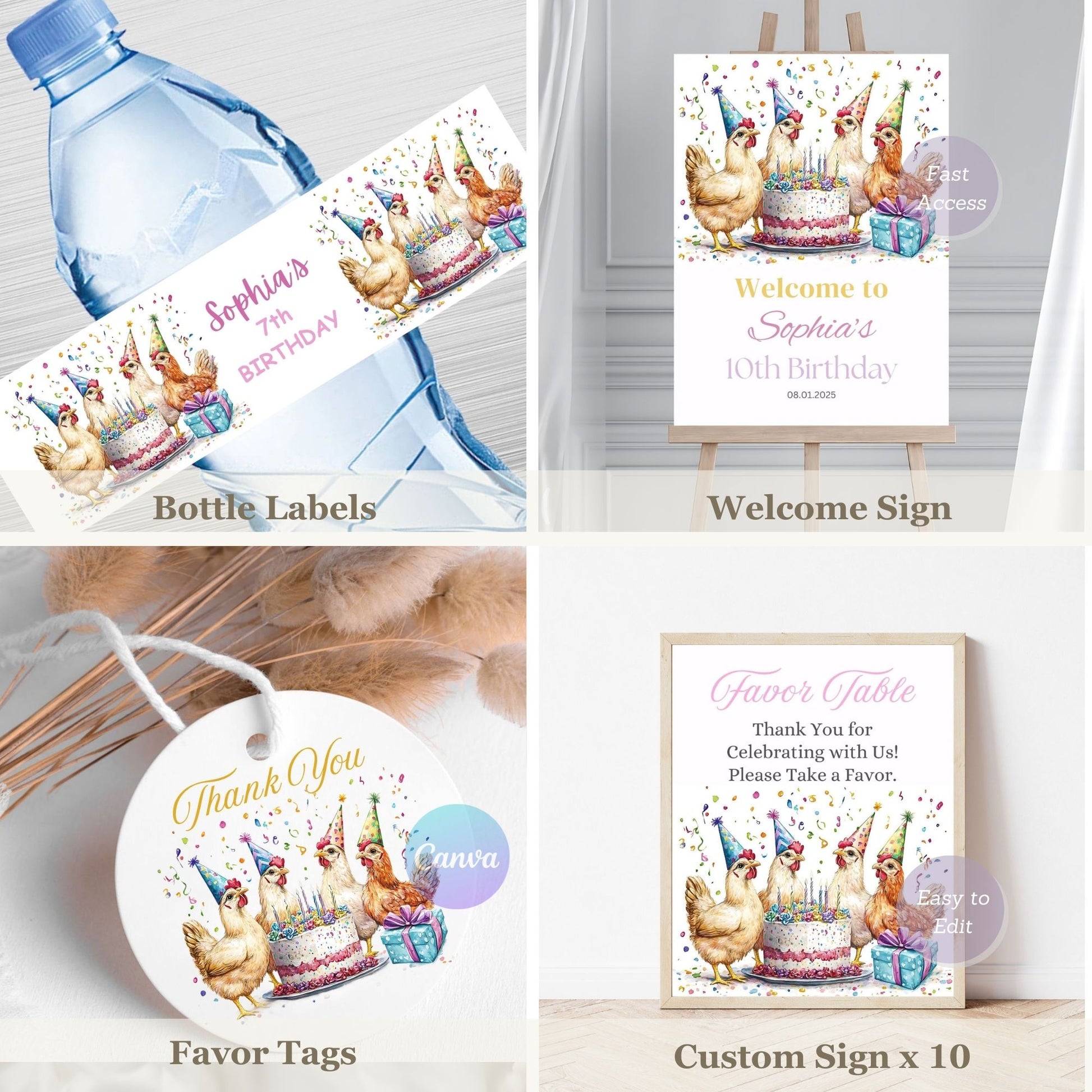 Rooster birthday bundle printable with chickens