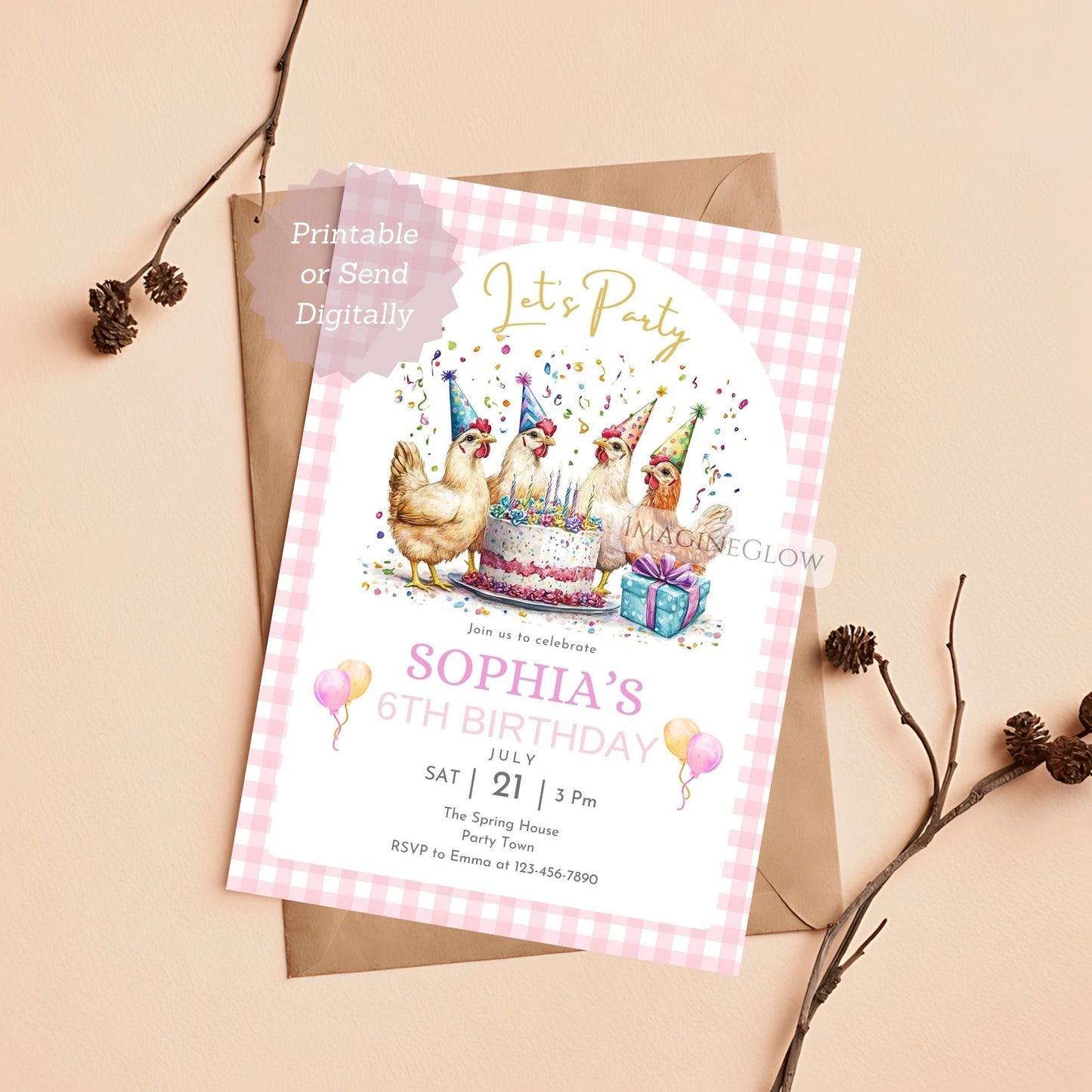 cute rooster party card
