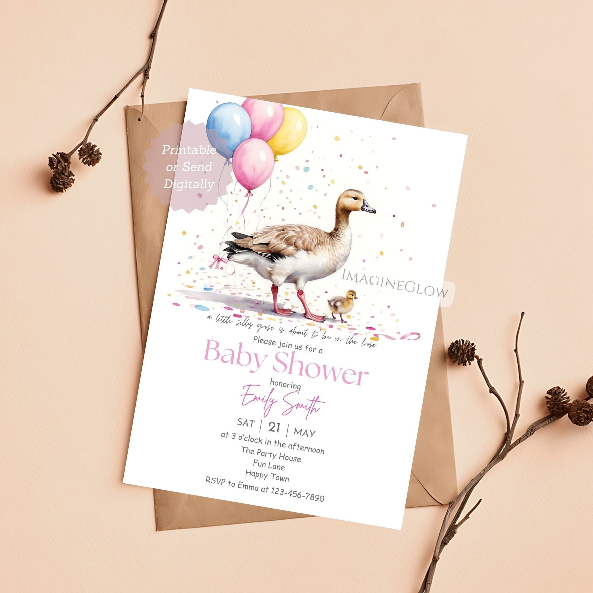 farm animal baby shower card
silly goose shower printable template
