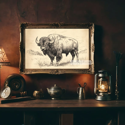Minimalist bison illustration for nature-inspired decor.
