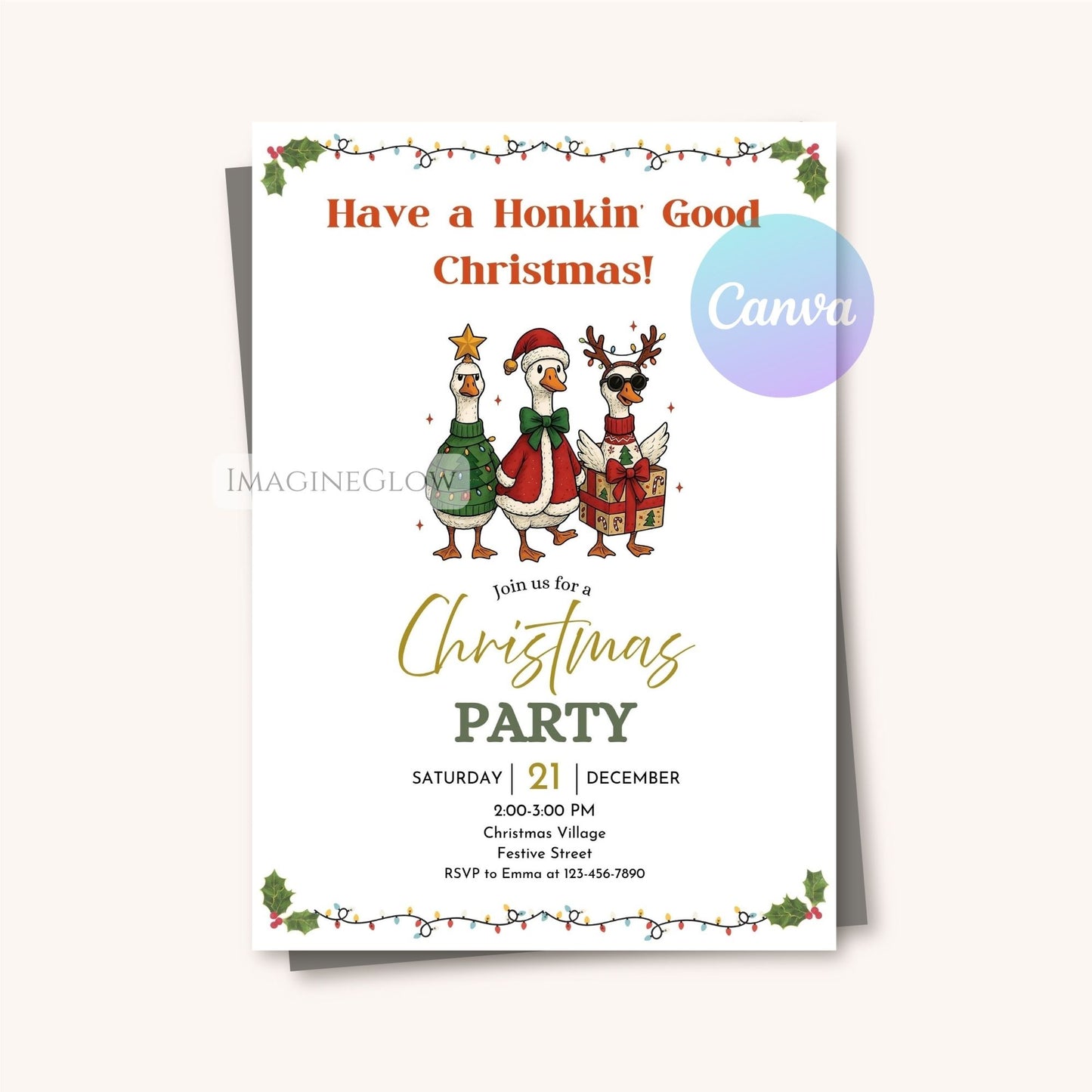 country goose christmas invitation
festive farm holiday invitation printable

