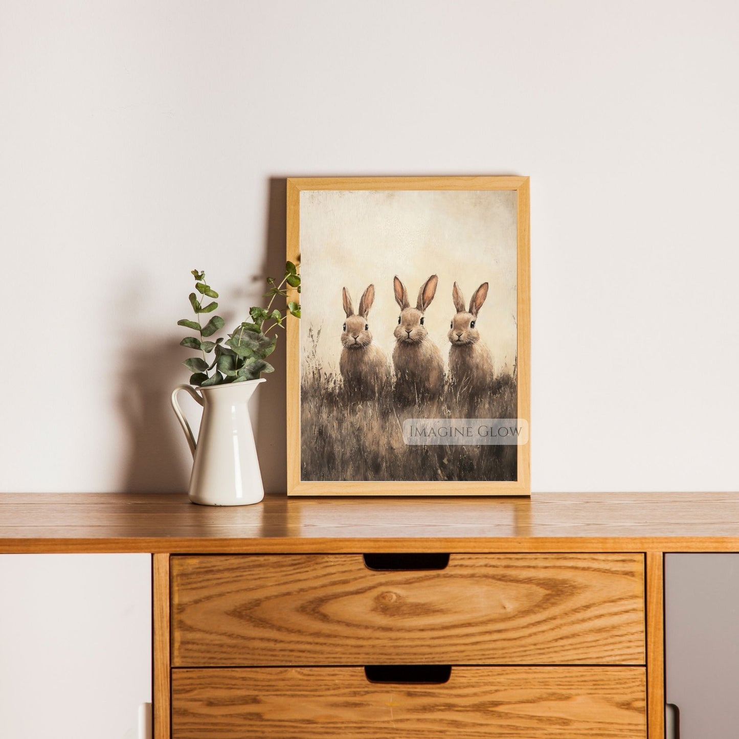 Bunny sitting in the grass vintage-style wall art
