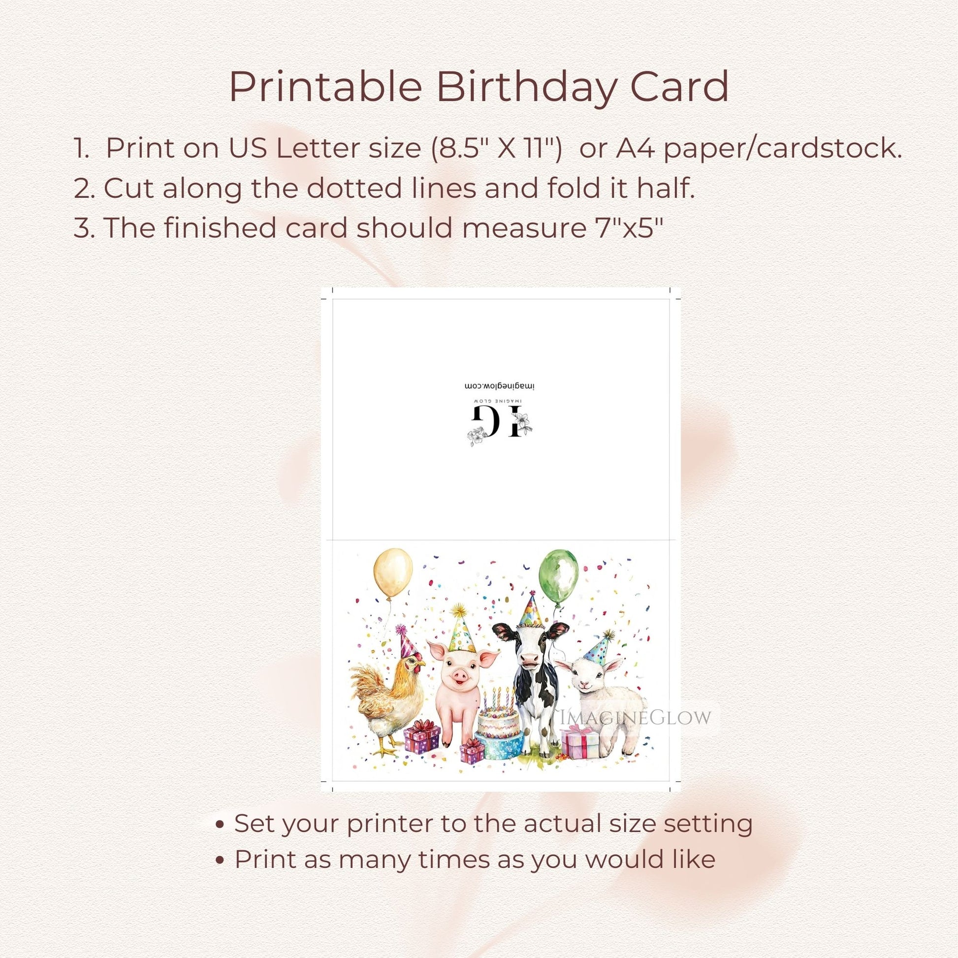 Charming barnyard animals birthday card artwork