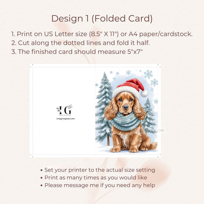 cocker spaniel christmas card for dog lovers
festive dog christmas greeting card
digital cocker spaniel holiday card printable
christmas card featuring cocker spaniel art
