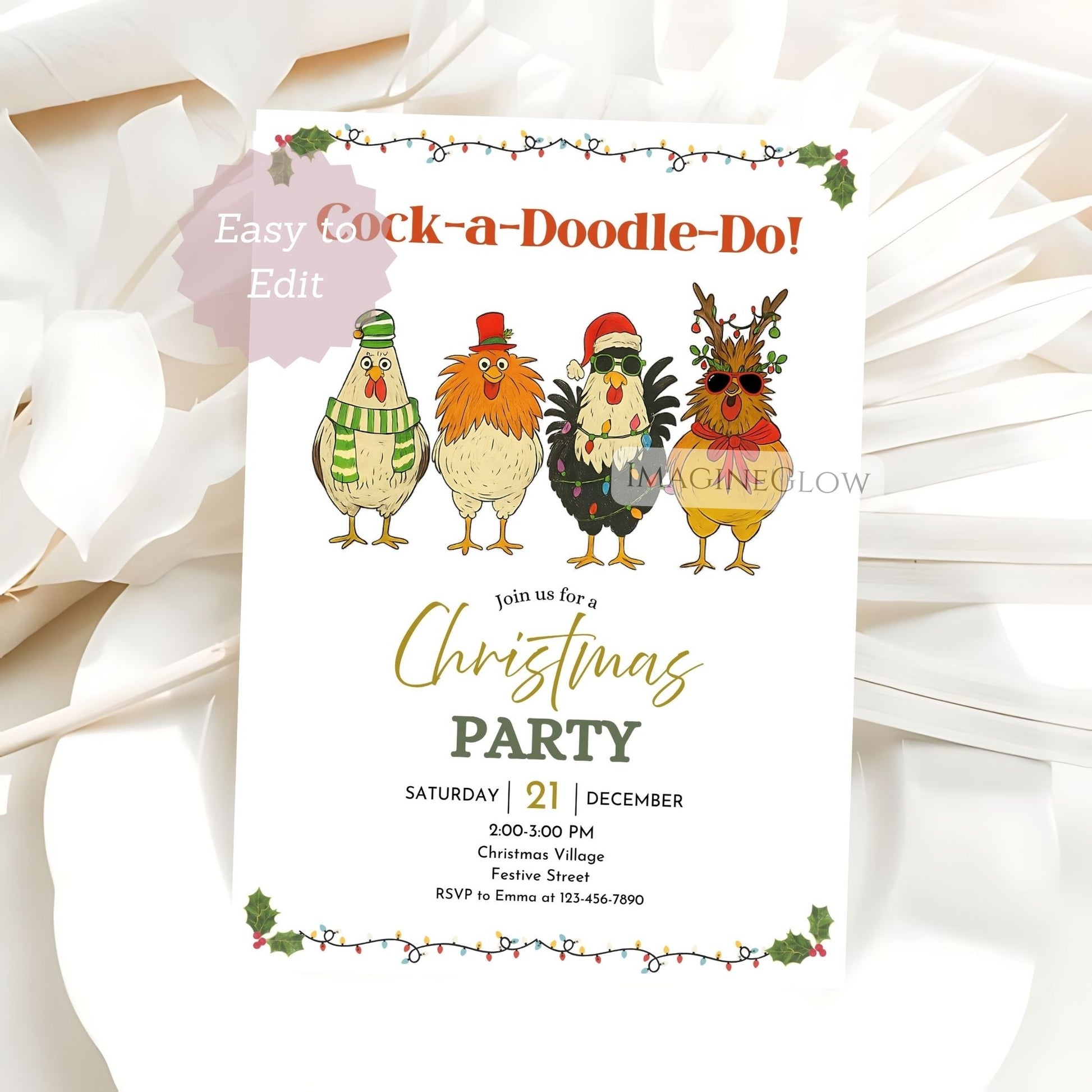 printable rooster holiday party card
