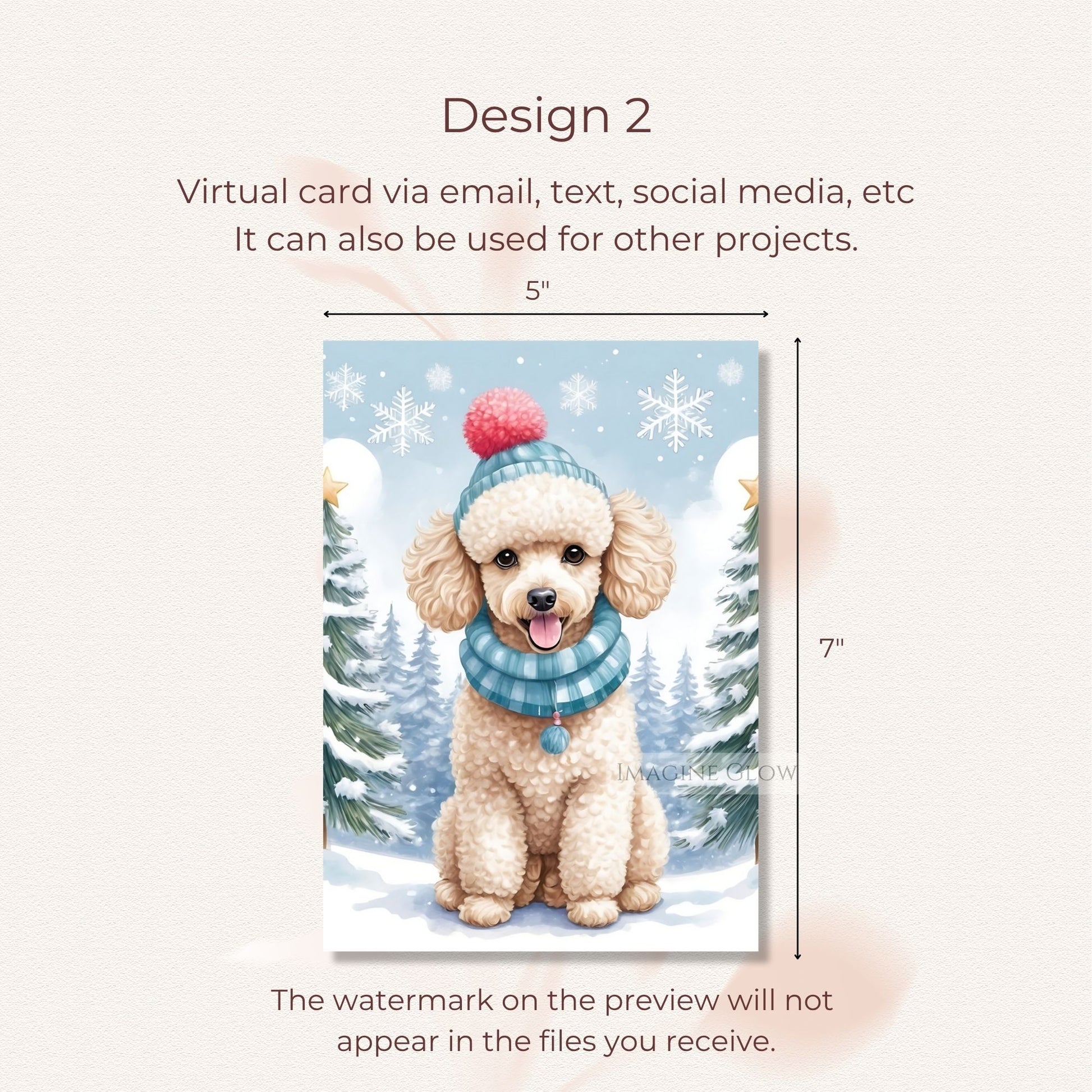 festive poodle christmas card illustration