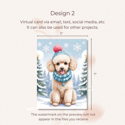 festive poodle christmas card illustration