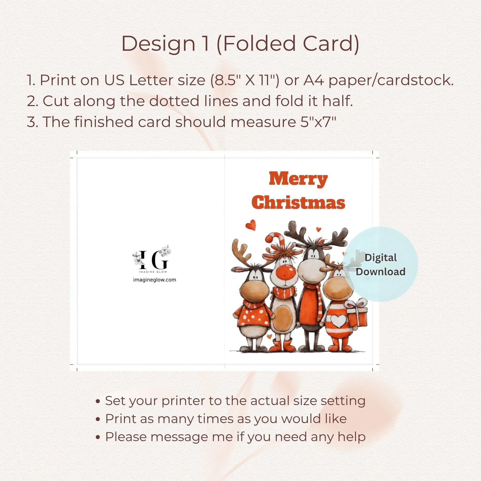 rudolph themed holiday card
cute reindeer christmas card printable
