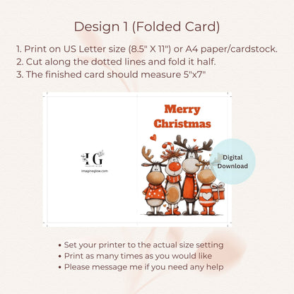 rudolph themed holiday card
cute reindeer christmas card printable
