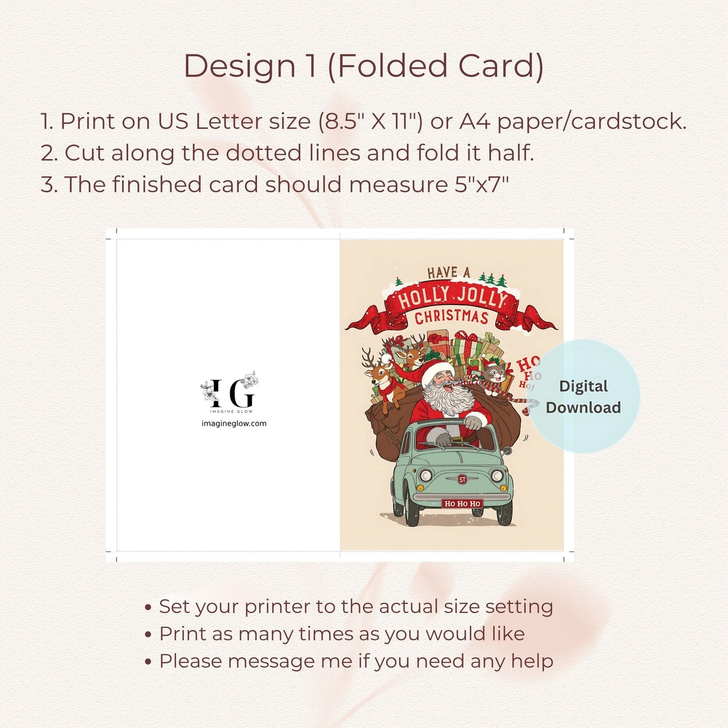 retro santa christmas card printable
