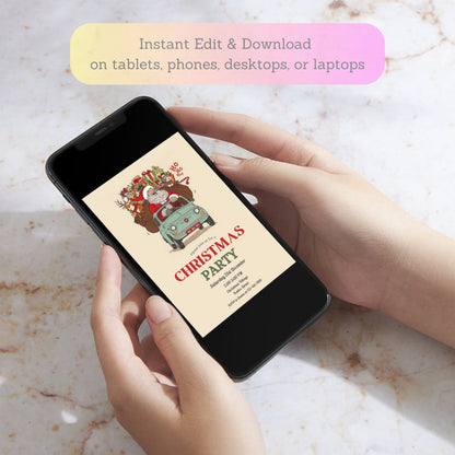 editable christmas party invitation with santa
