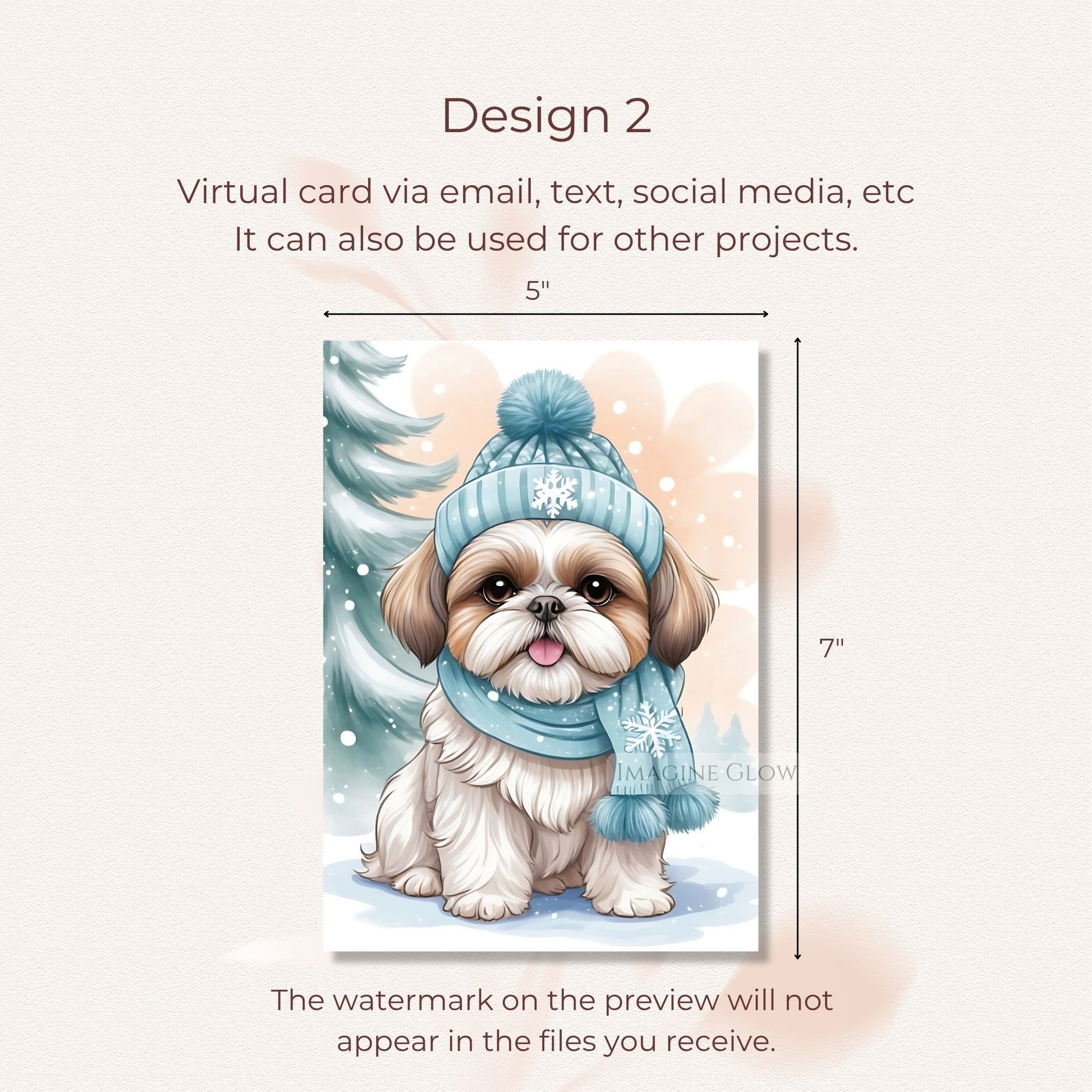 festive shih tzu christmas card illustration