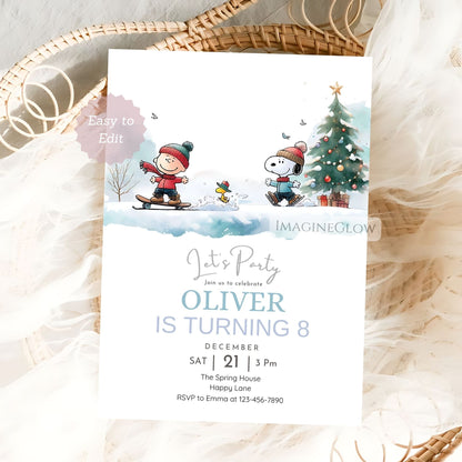 cute snoopy holiday dog party invite
