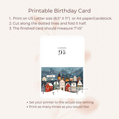 festive winter village christmas card printable
