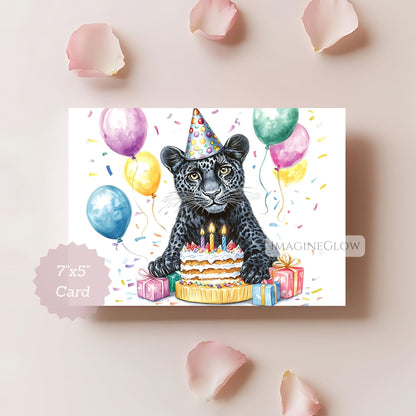Elegant black panther birthday card for animal lovers
