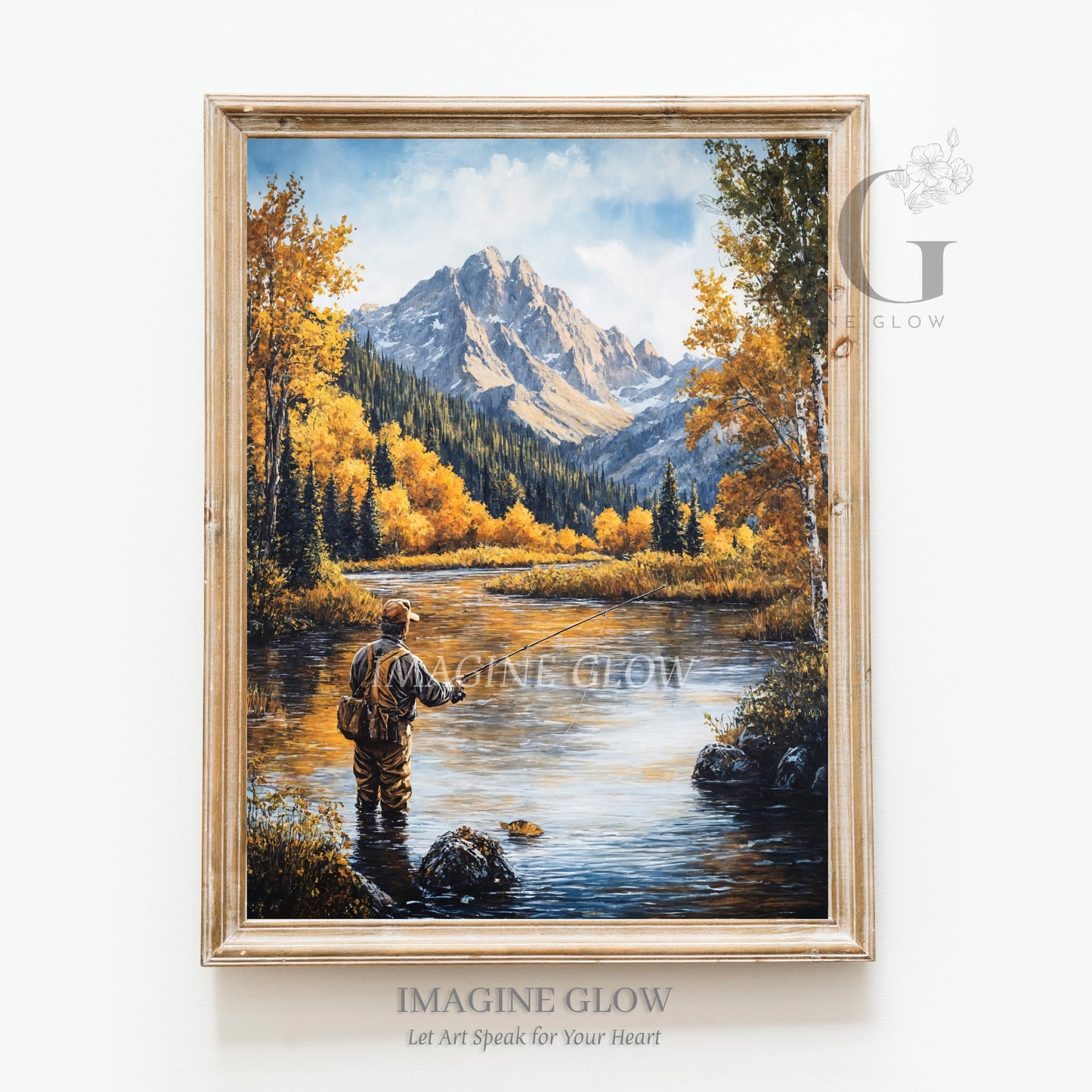 Rustic riverside fishing autumn print fall nature landscape
Autumn mountain forest fishing scene riverside rustic art