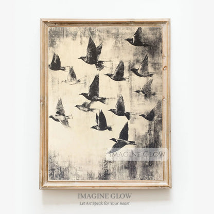 Elegant minimalist bird migration scene
