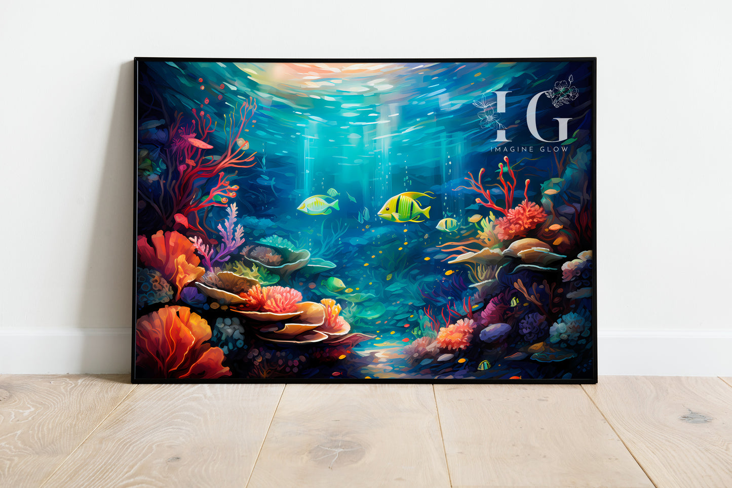 Colorful ocean artwork perfect for beach-themed rooms