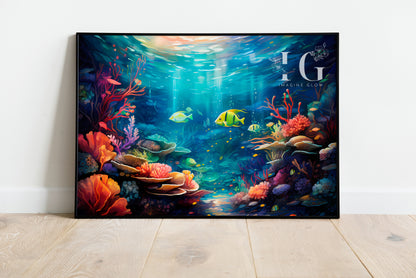 Colorful ocean artwork perfect for beach-themed rooms