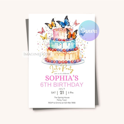 colorful butterfly birthday invite for spring party
