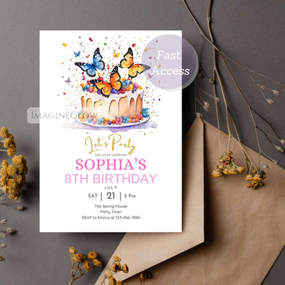butterfly birthday invitation floral garden party invite
