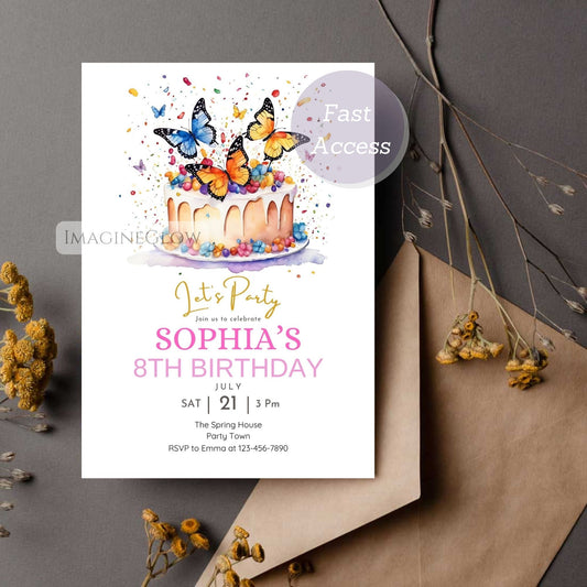butterfly birthday invitation floral garden party invite
