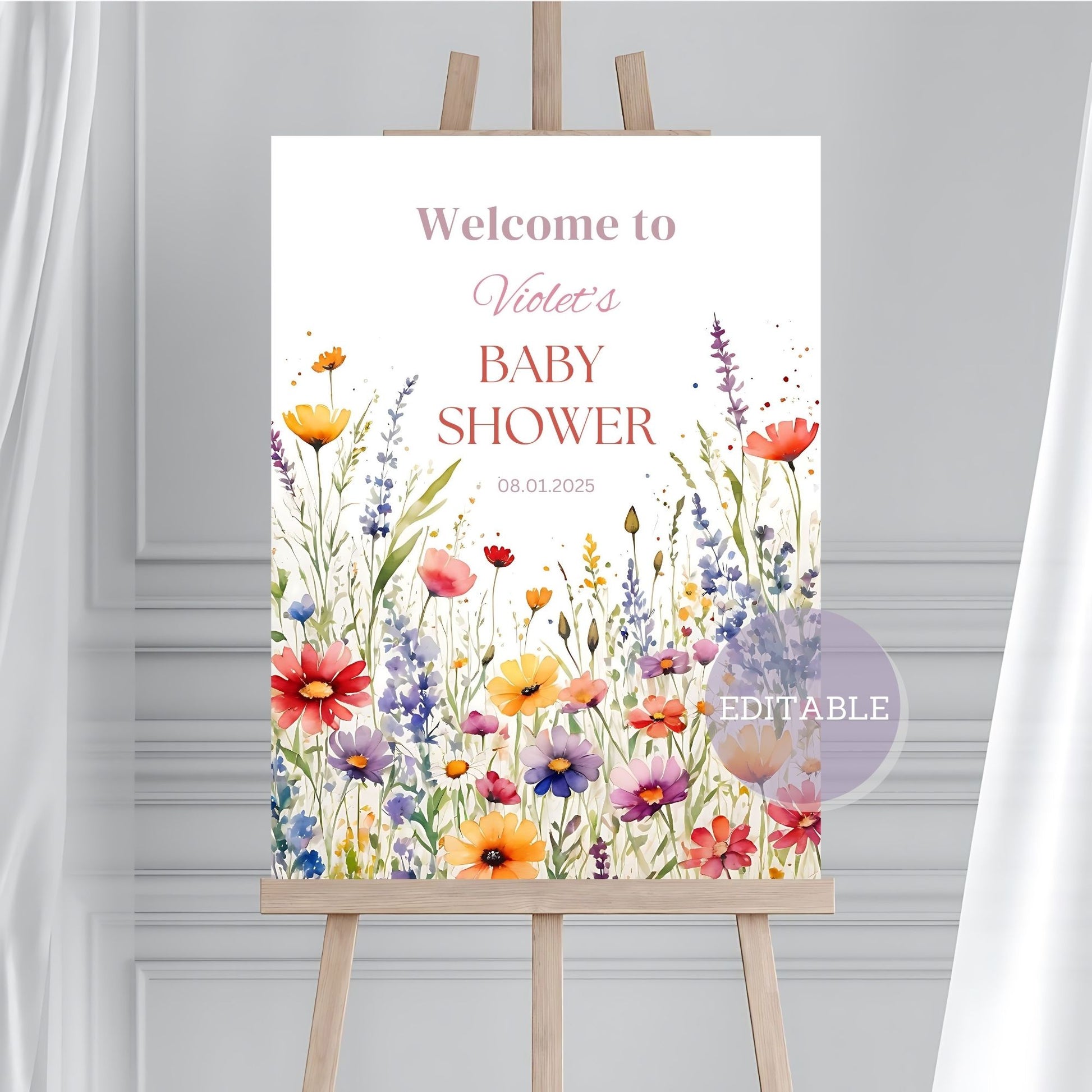 Editable baby shower welcome sign Little Blossom floral theme personalized party poster
Customizable Little Blossom baby shower poster with floral design for baby girl