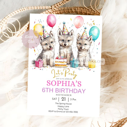 Forest animal birthday invite for her
Wolf invite with floral accents
