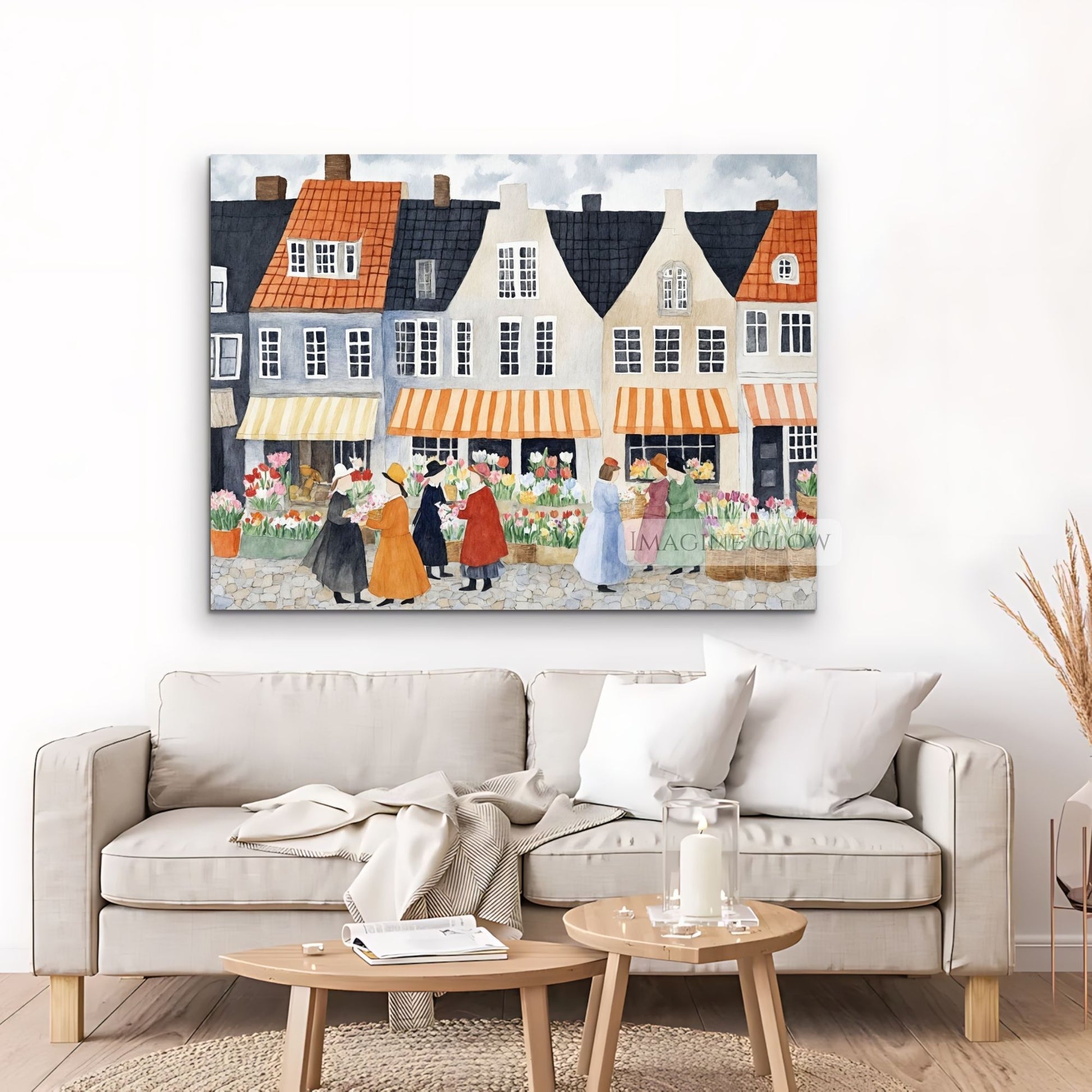 Spring flower market scene with tulip blooms

