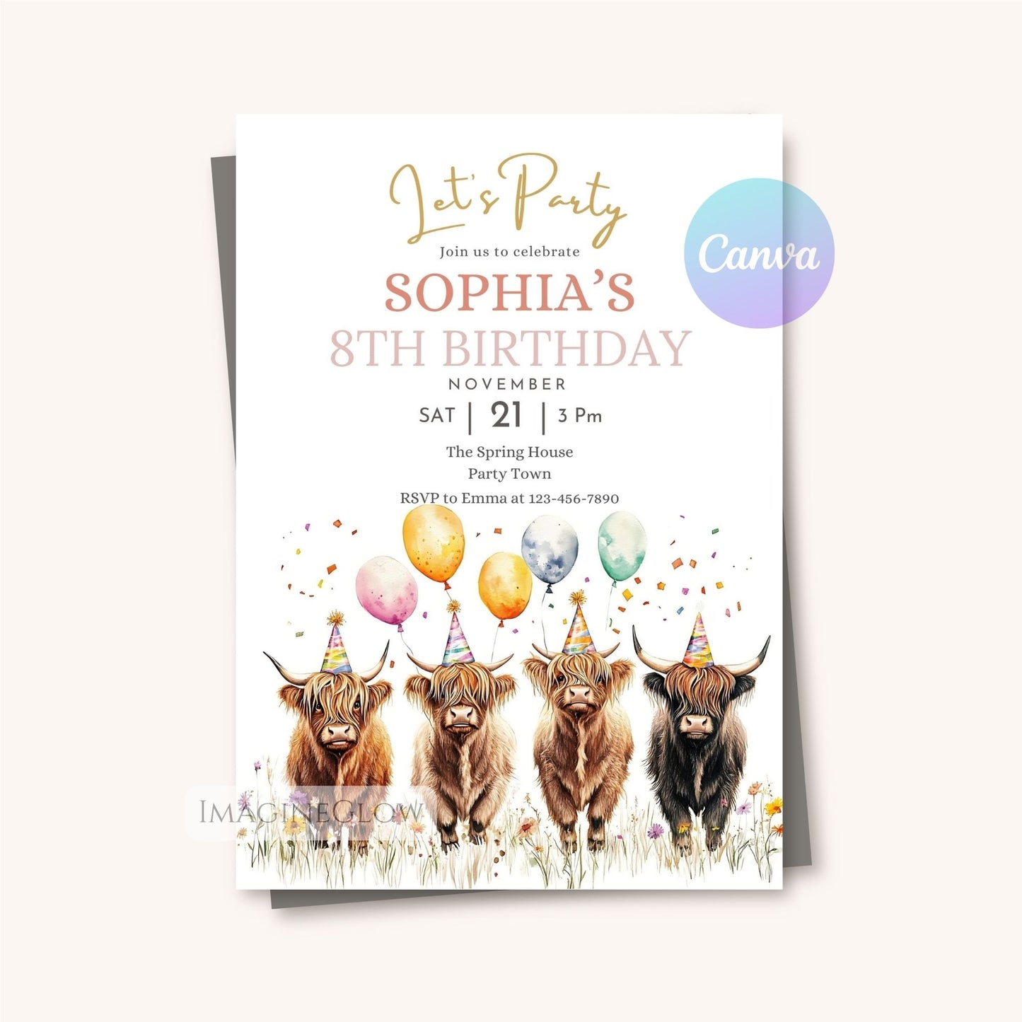 Barnyard Highland cow invitation
