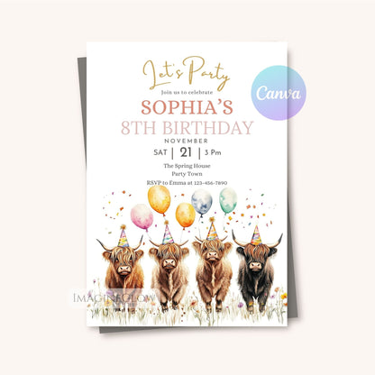 Barnyard Highland cow invitation
