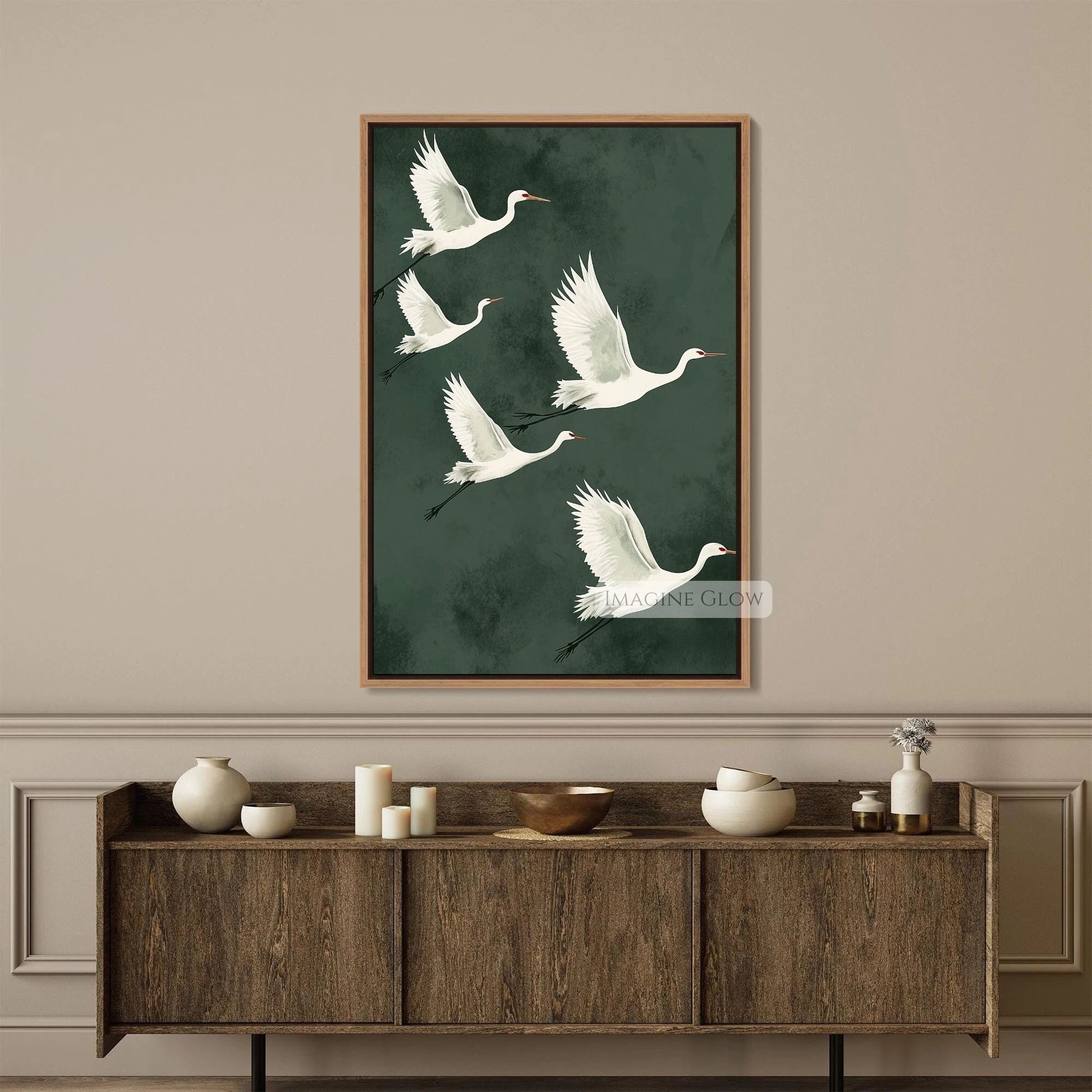 Japanese crane painting for a tranquil and stylish home.
