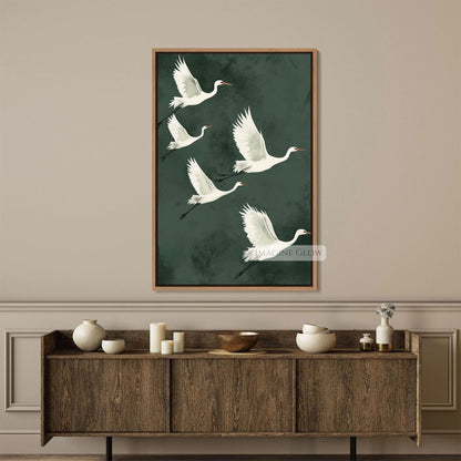 Japanese crane painting for a tranquil and stylish home.
