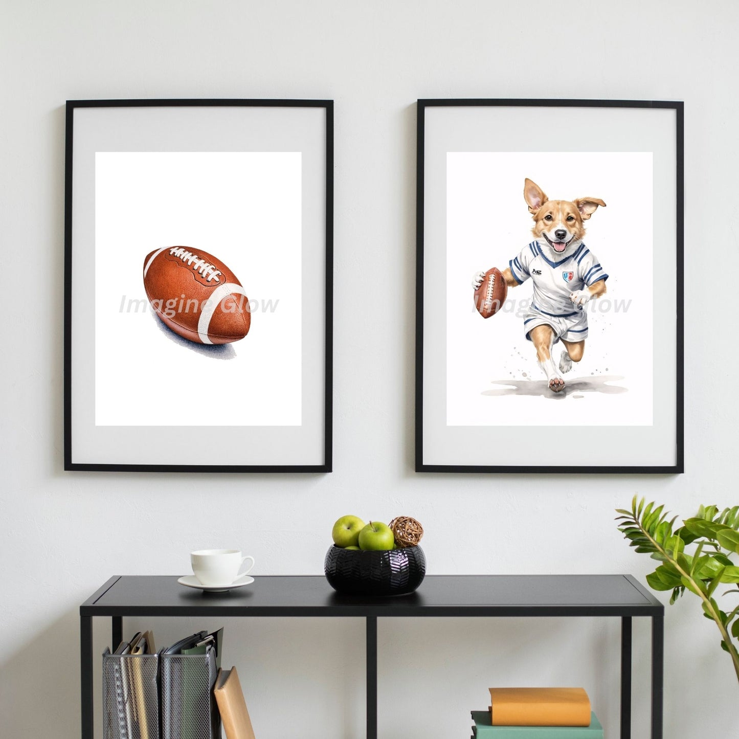 Football art with a funny dog for wall decor