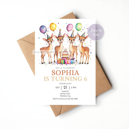 Woodland theme birthday party invitation
Rustic deer birthday invitation
