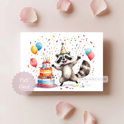 woodland raccoon birthday card
digital raccoon greeting card
