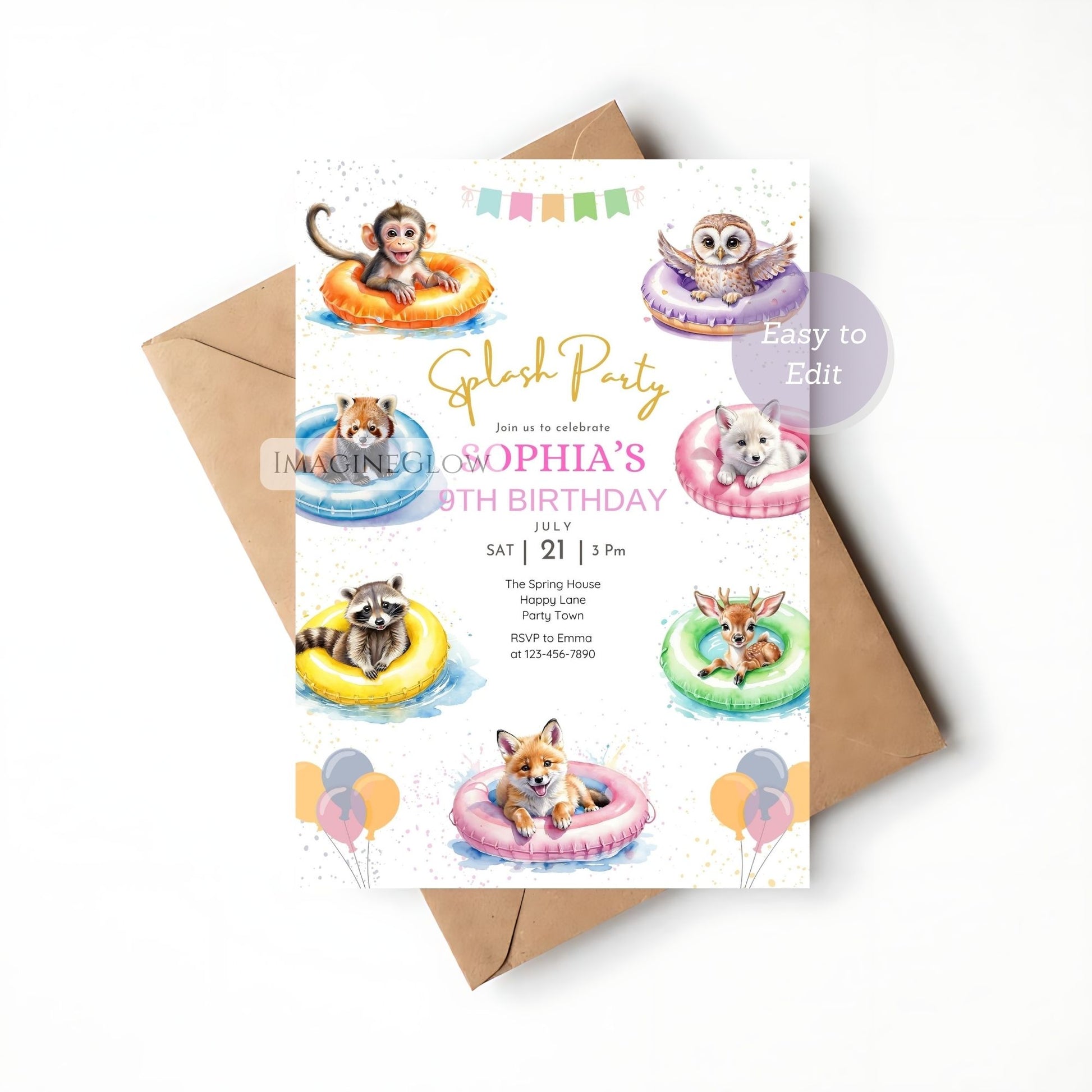 printable kids pool party invitation
woodland friends birthday invite
