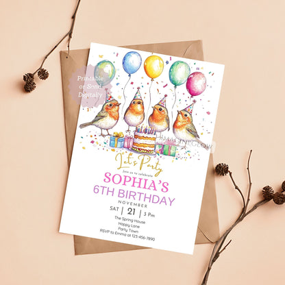 Canva woodland robin party invite
Rustic bird-themed kids birthday card
