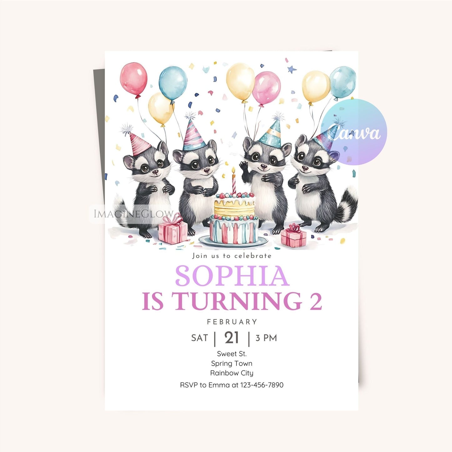 Rustic Forest Skunk Birthday Invite
Digital Skunk Birthday Party Invitation
