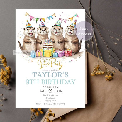 Adorable otters birthday card
Fun otter party invitation template with four otters

